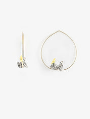 Nach Bijoux Tabby Cat & Bird Porcelain Hoop Earrings
