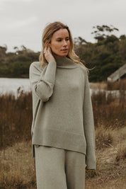 Talamaya Harmony Merino Cotton Mock Neck Pullover- Acacia