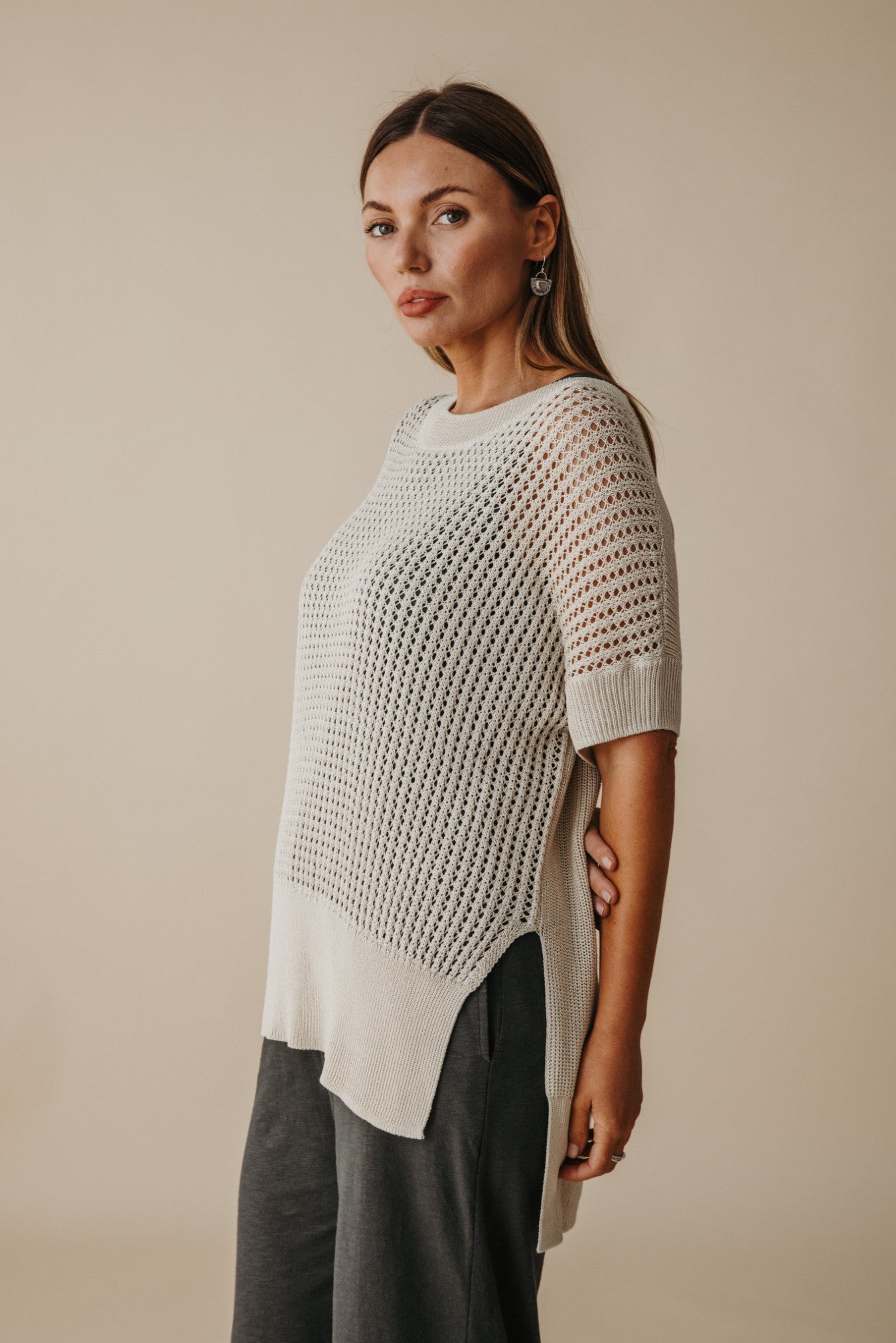 Honeycomb Shortsleeve Pullover- Soft Gold