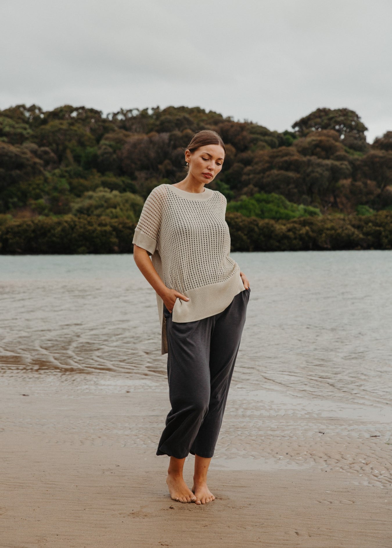 Talamaya Honeycomb Shortsleeve Pullover- Soft Gold