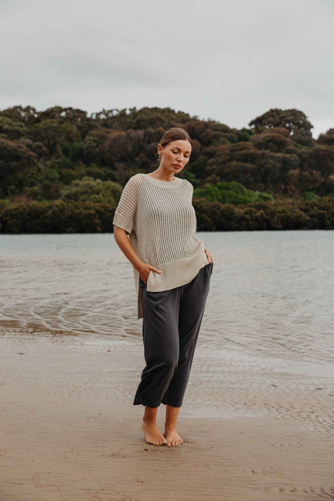 Talamaya Honeycomb Shortsleeve Pullover- Soft Gold