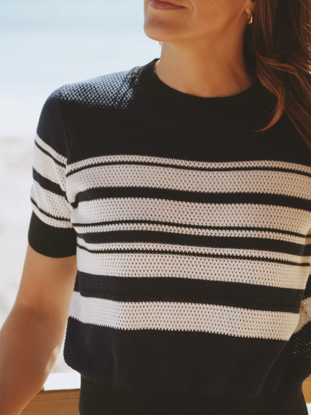Texture Stripe Tee- Navy
