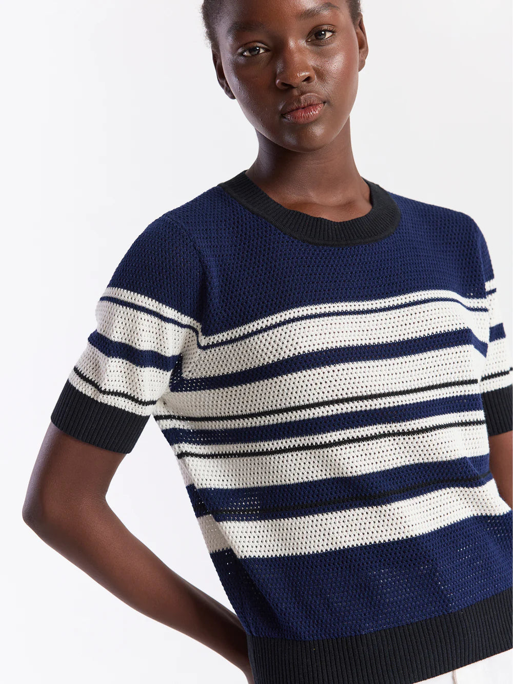 WISPR Texture Stripe Cotton Tee in Navy