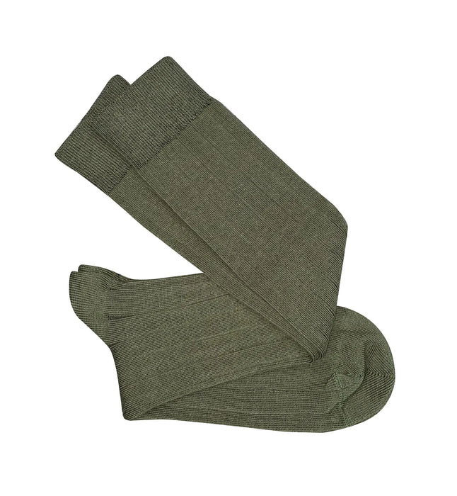 Long Linea Knee High Cotton Socks- Olive/Rust