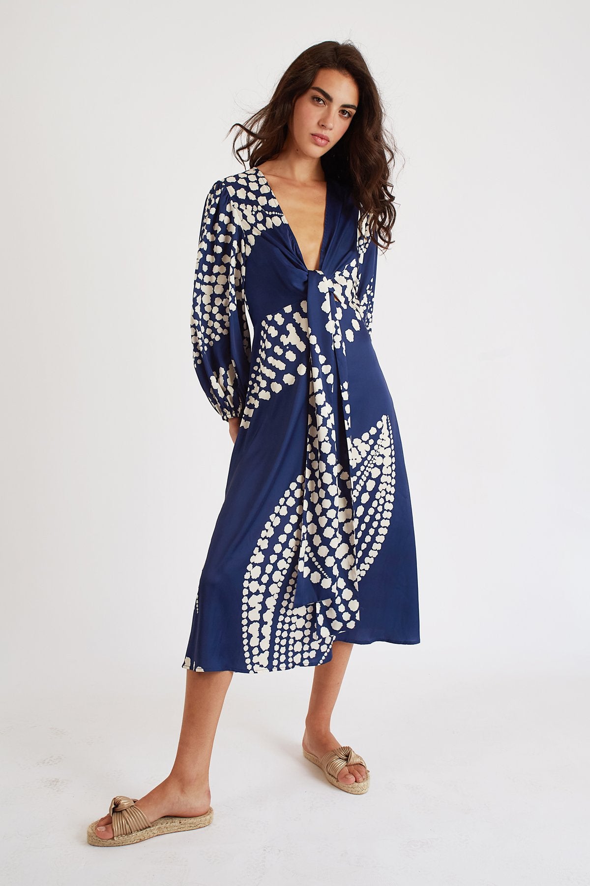 Traffic People Odes Midi Tie Dress-Blue