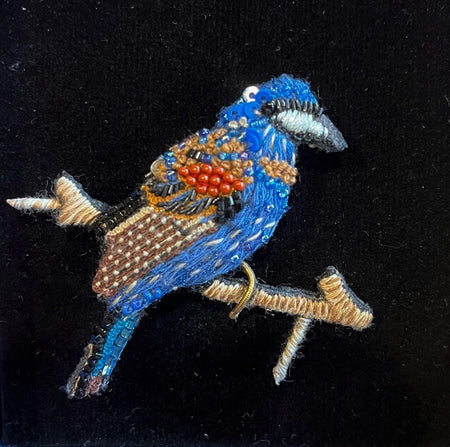 Trovelore Indigo Bunting Bird Embroidered Brooch