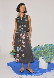 Tuva Vest- Charcoal Embroidered