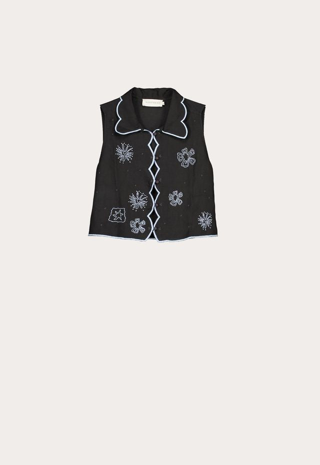 Tuva Vest- Charcoal Embroidered