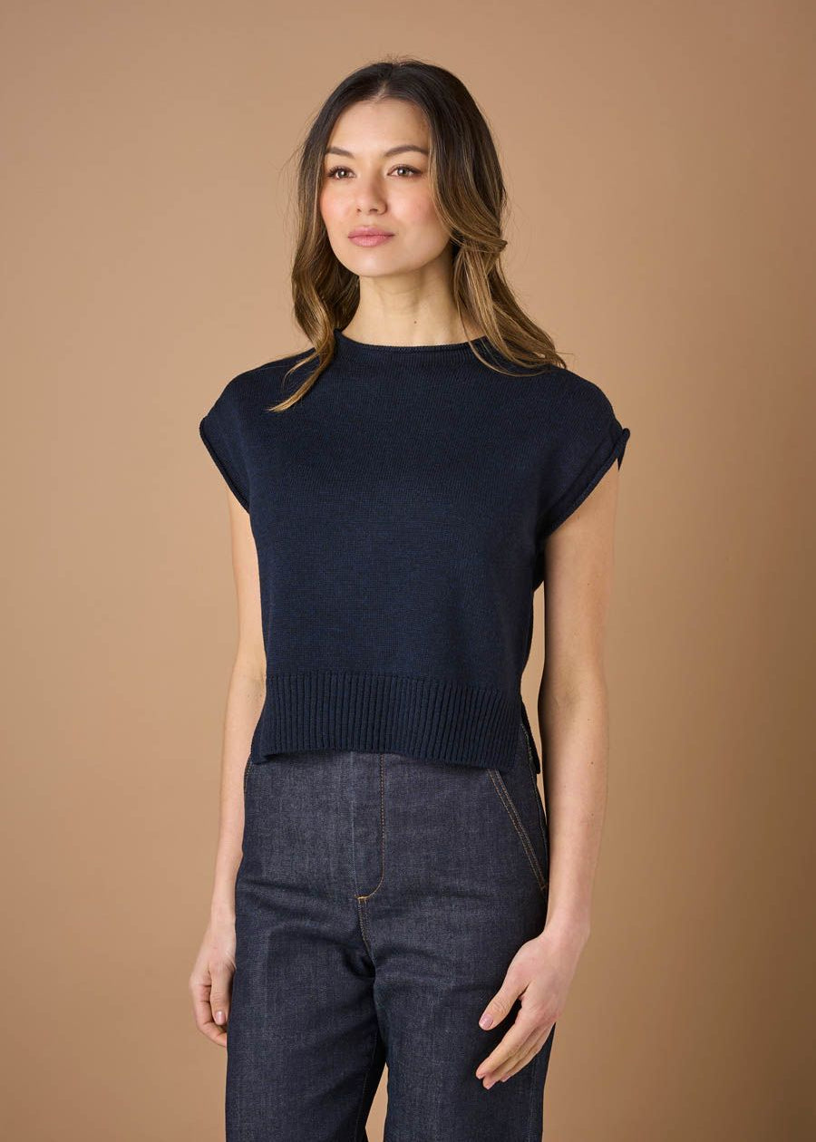 Uimi Agnes Jersey Merino Wool Vest in Ink