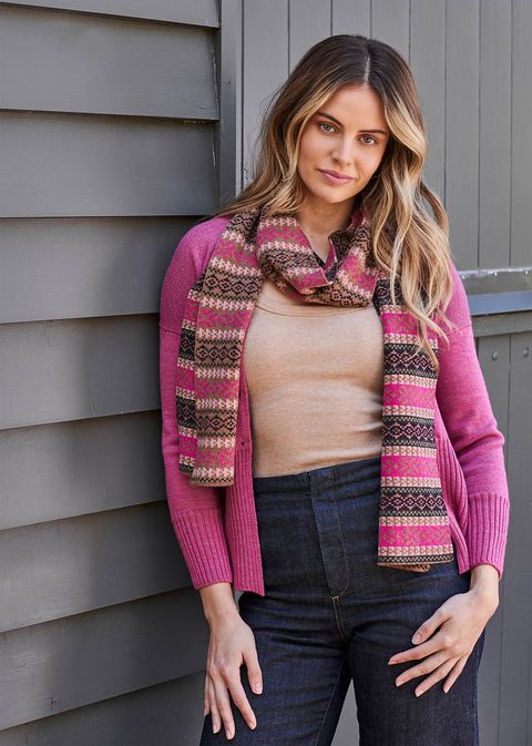 Edith V Neck Jersey Wool Cardigan- Raspberry