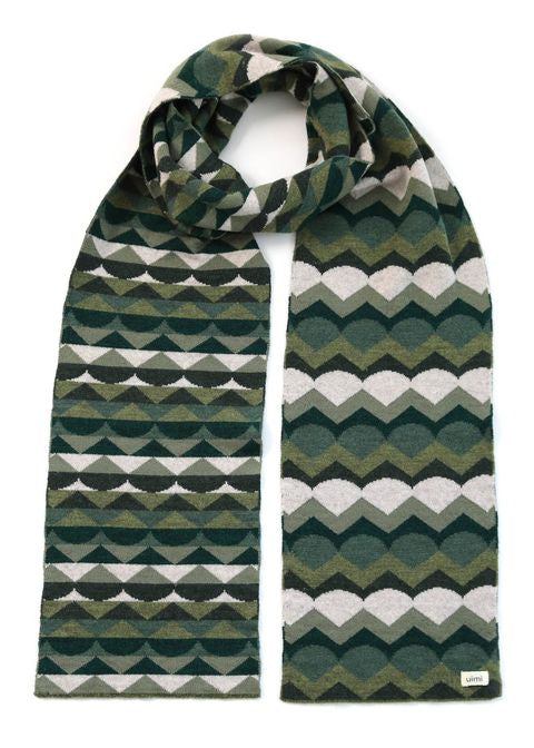 Uimi Marlo Geometric Wool Scarf in Forest