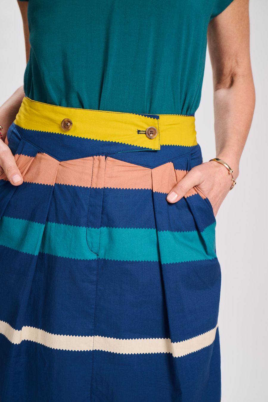 Valencia Stripe Audrey Skirt- Navy