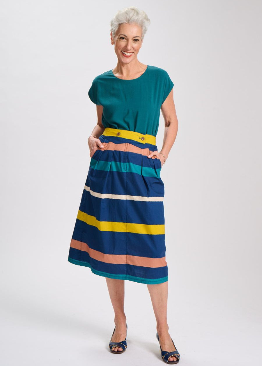 Olga de Polga Valencia Stripe Audrey Skirt in Navy