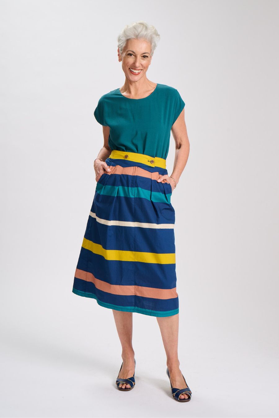 Olga de Polga Valencia Stripe Audrey Skirt in Navy