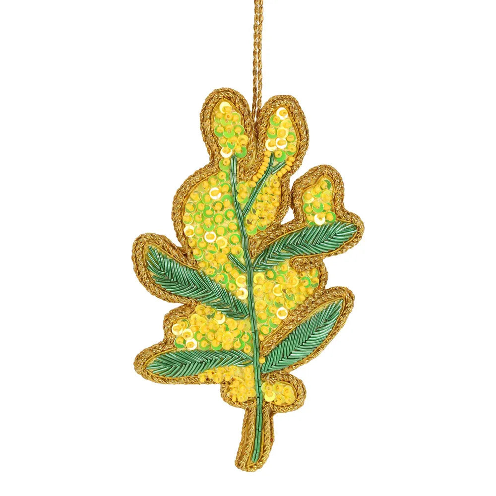 Sequin Hanging Christmas Decoration-Golden Wattle