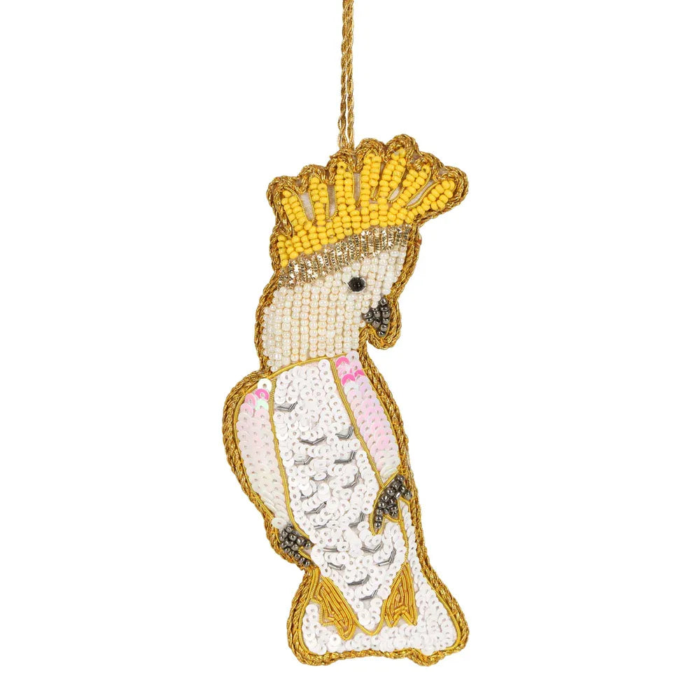 Sequin Hanging Yellow Crested Cockatoo Decoration