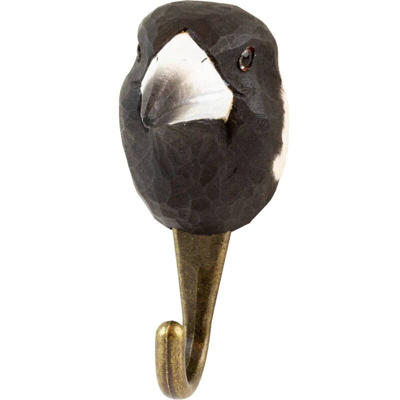 Wildlife Garden Wooden Carved Hook- Magpie