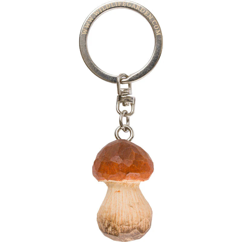 Wildlife Garden Wooden Carved Keyring Penny Bun Mushroom