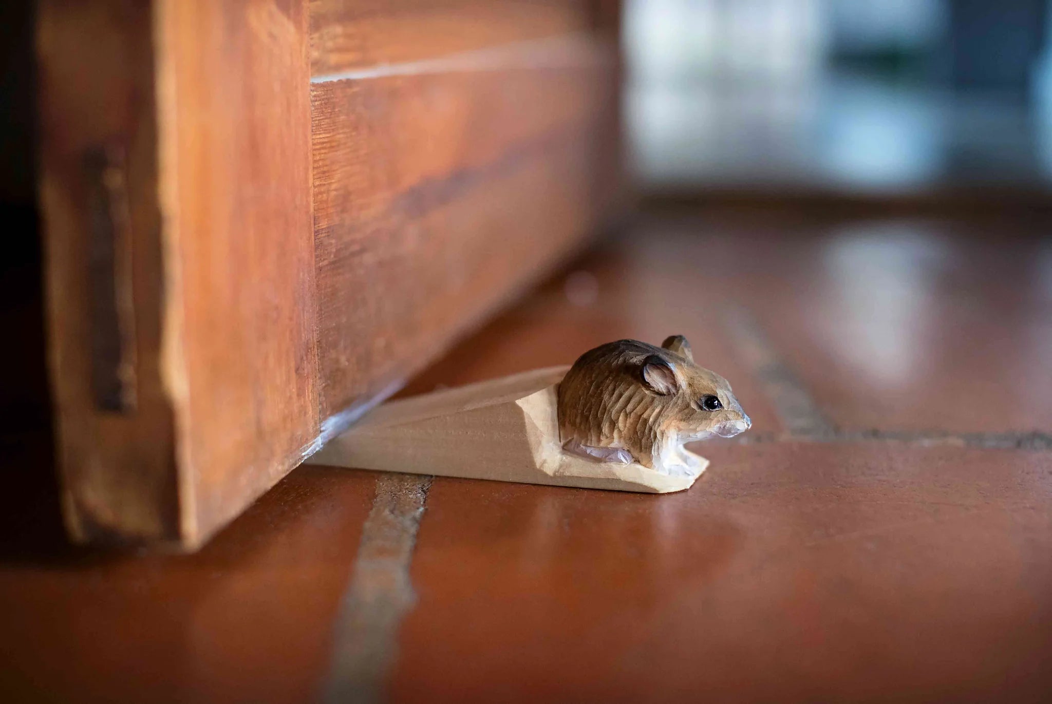 Wooden Carved Doorstop- Mouse