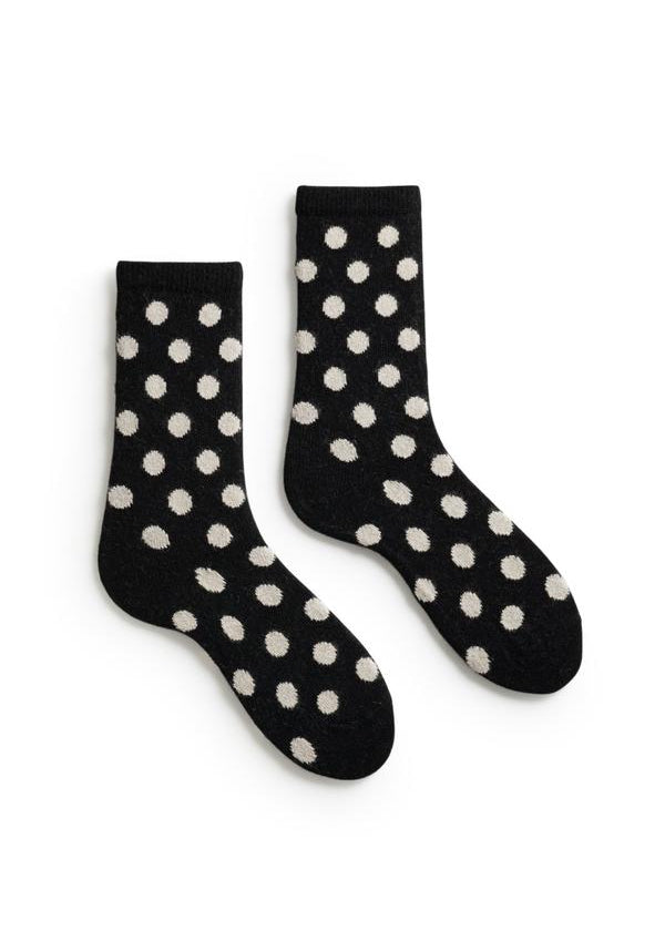 Lisa B Womens Crew Classic Dot Wool Cashmere Socks in Black