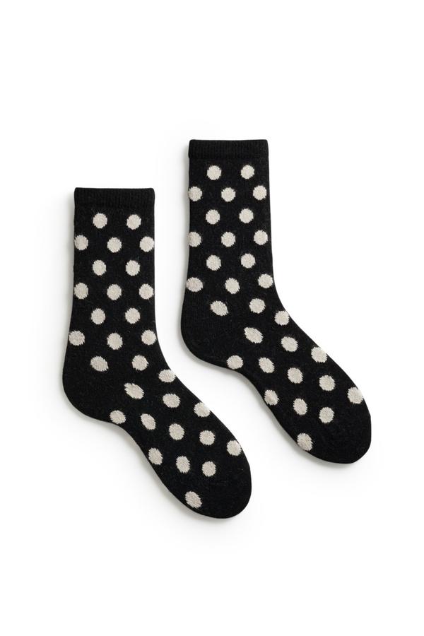 Lisa B Womens Crew Classic Dot Wool Cashmere Socks in Black