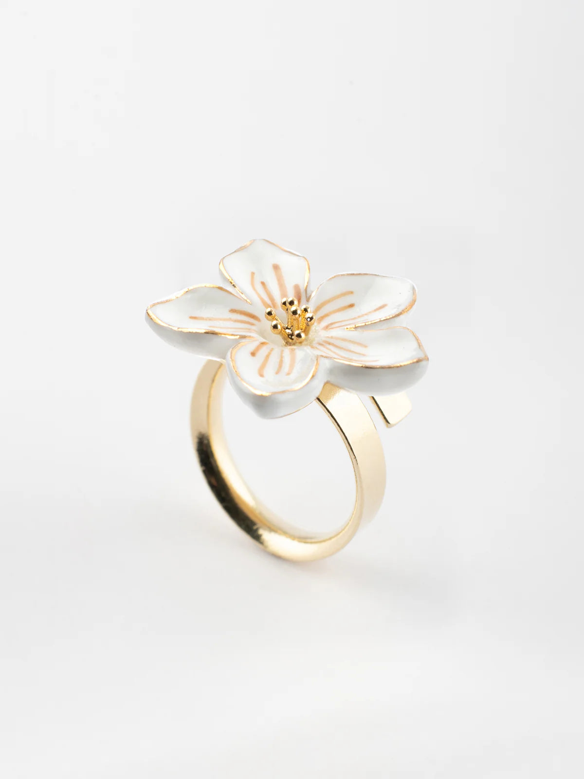 Nach White Flower Adjustable Ring