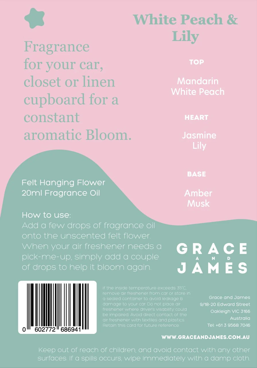 BLOOM Felt Air Freshener- White Peach & Lily