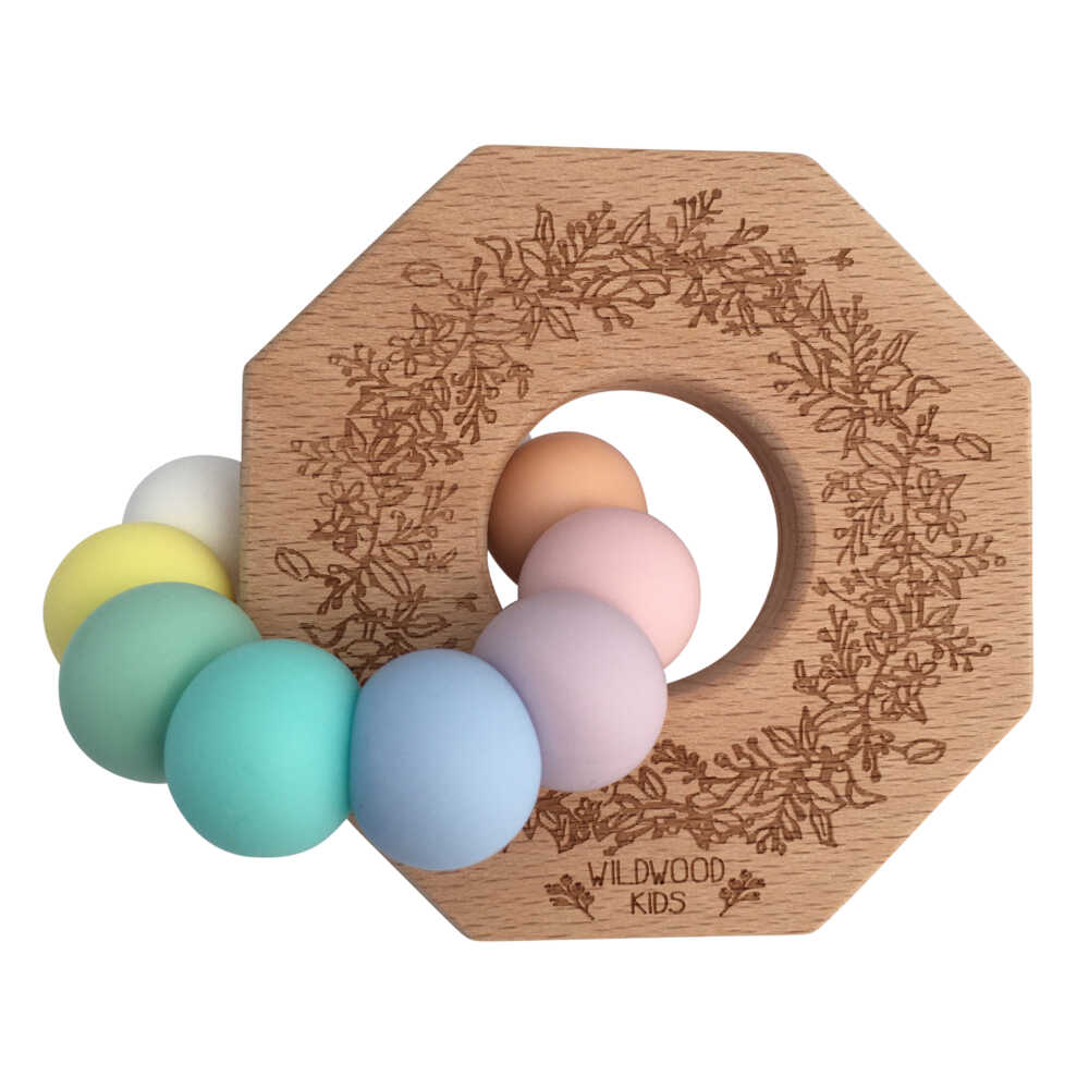 Floral print Teething Ring- Rainbow