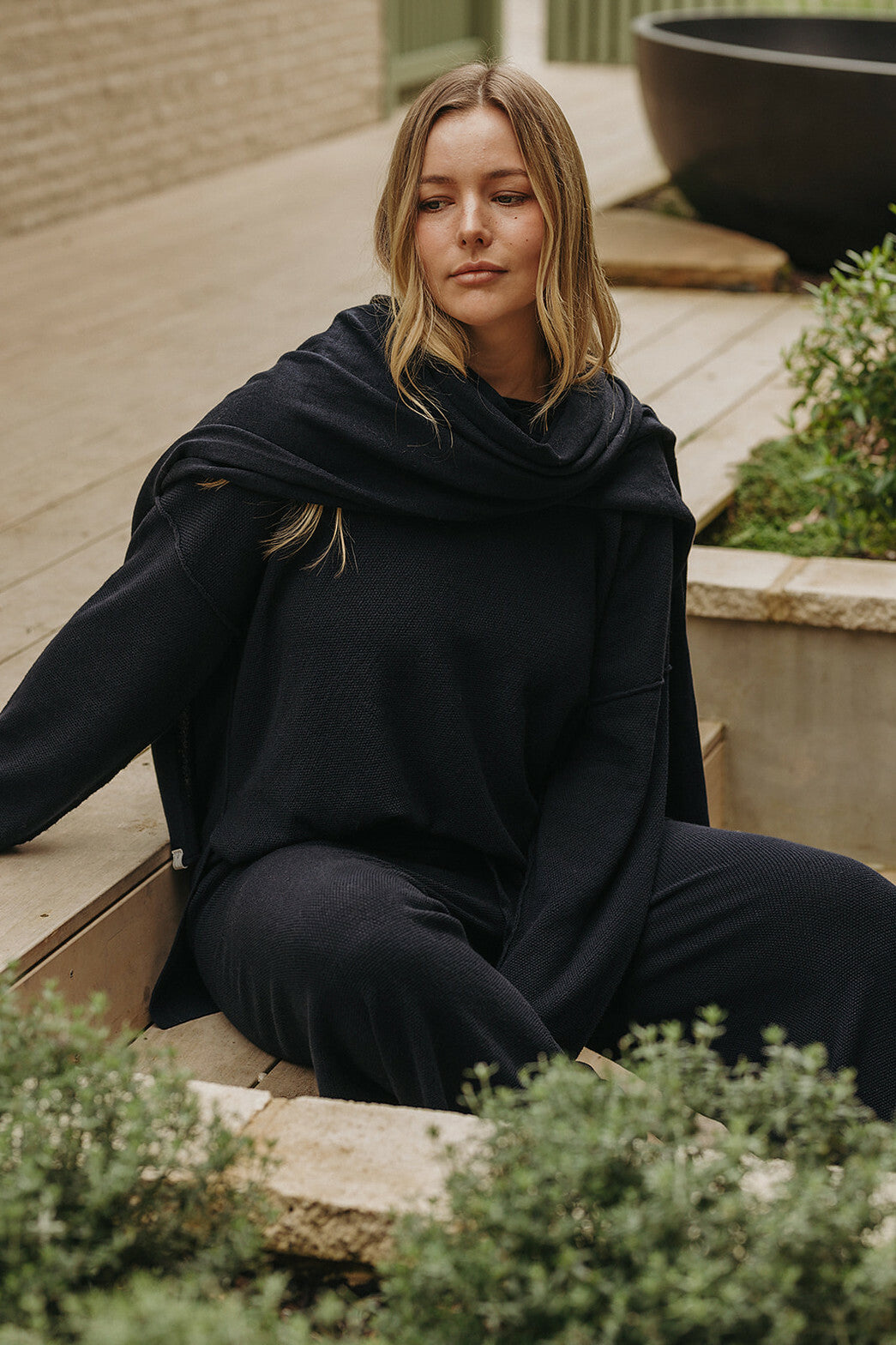 Talamaya Winter Retreat Merino Cotton Wrap in Deep Ocean