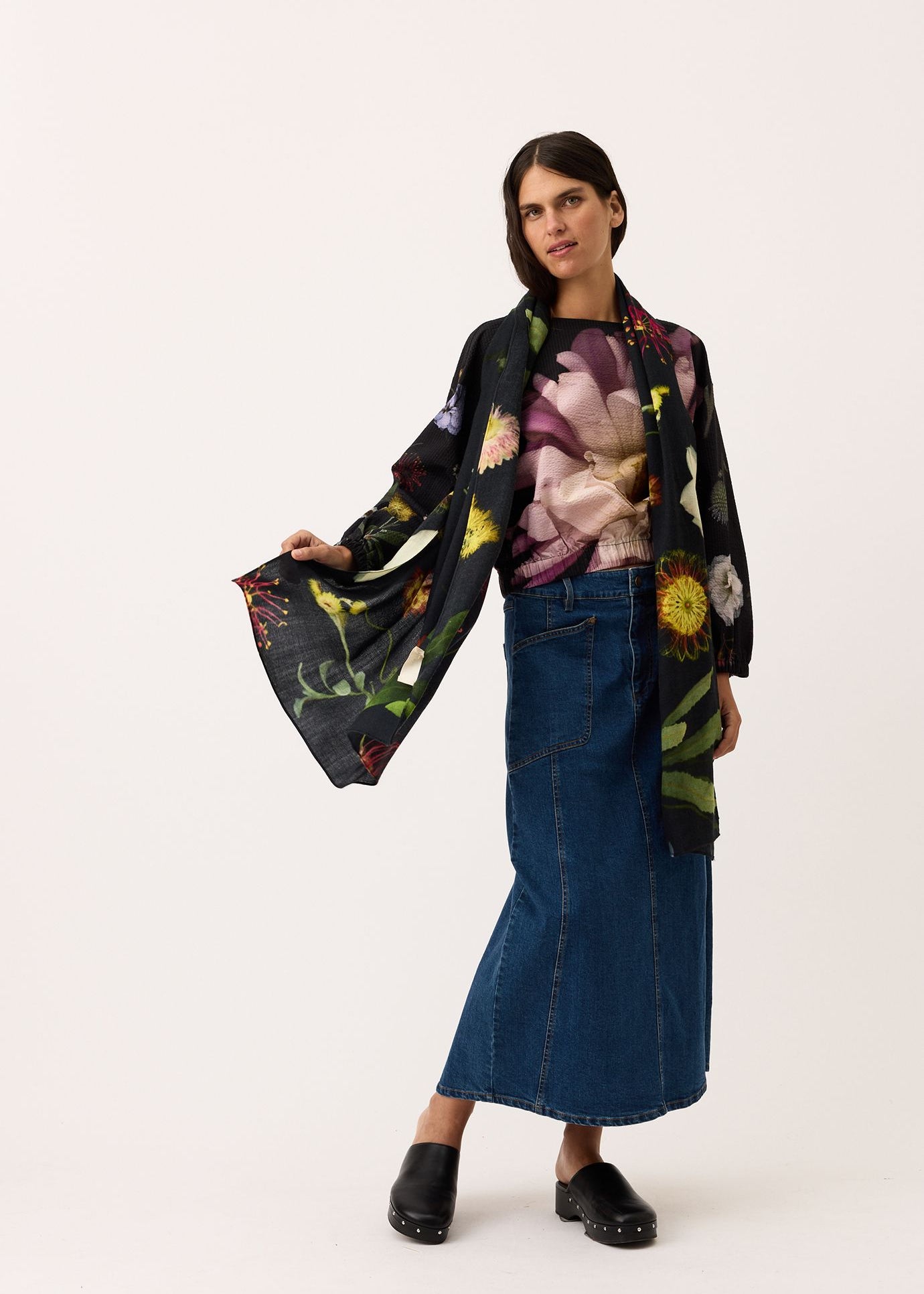 Nancybird Wool Scarf in Floratone Print