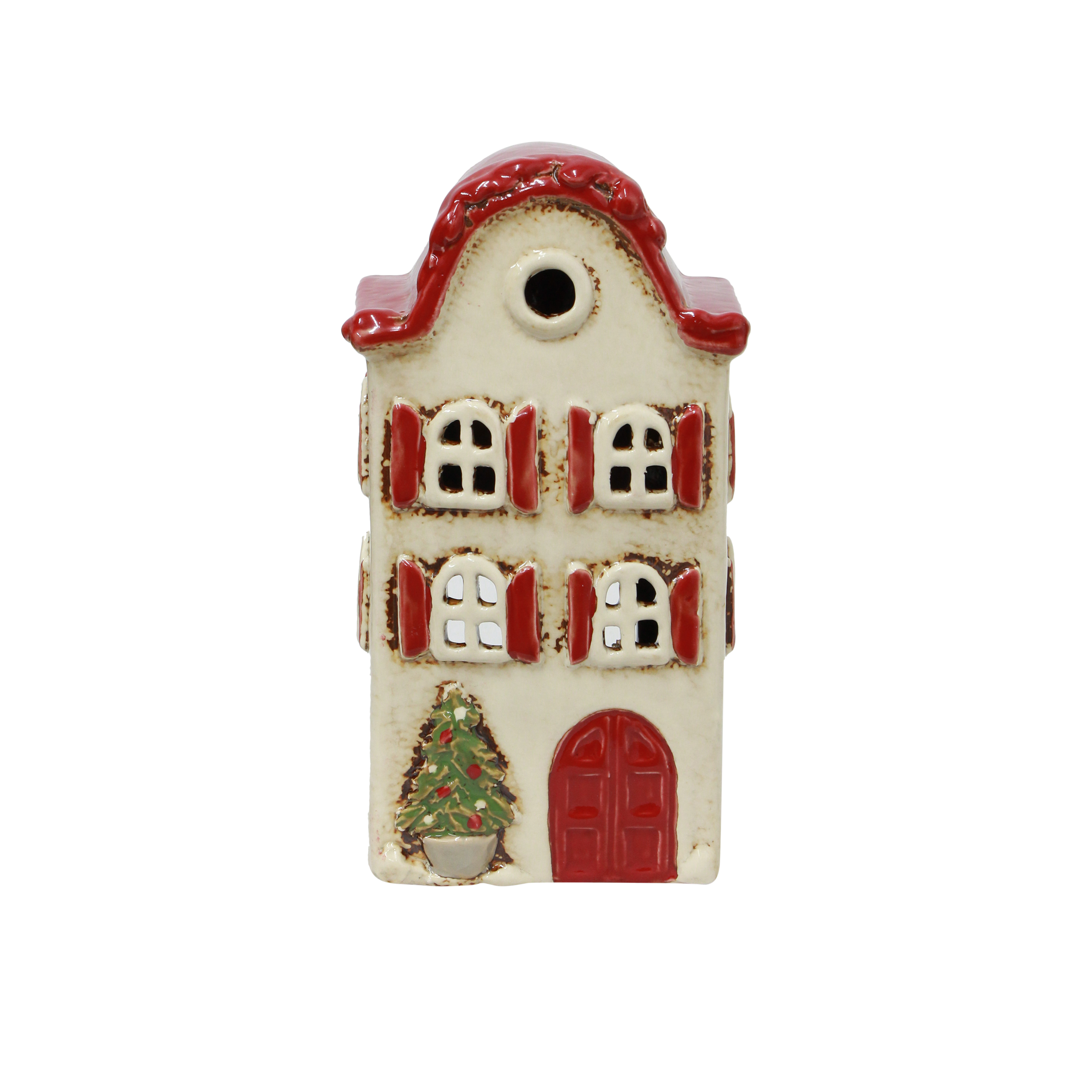 French Country Alsace Tealight Villa Christmas Stone with Red Shutters