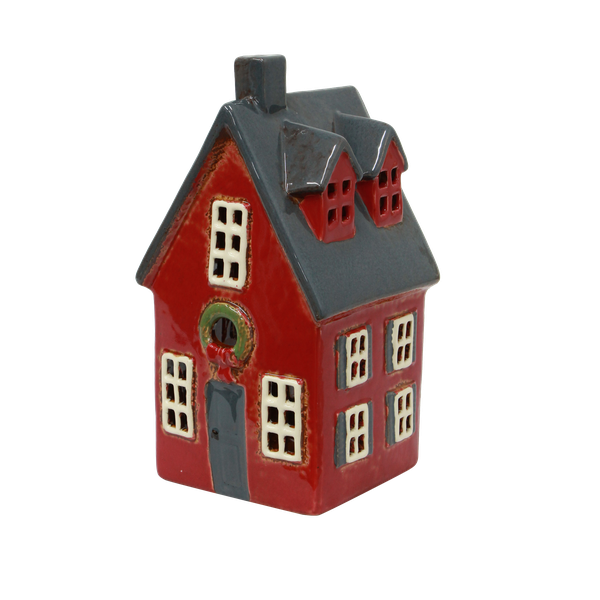 French Country Alsace Tealight Cottage Red with Wreath