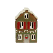 French Country Alsace Tealight House Christmas Green with Shutters
