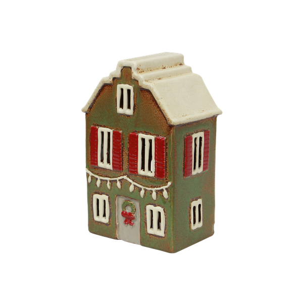 Alsace Tealight House Christmas Green with Shutters