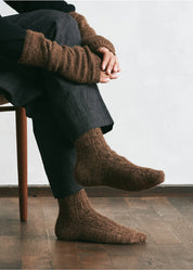 Yahae Alpaca Cable Pattern Socks in Brown