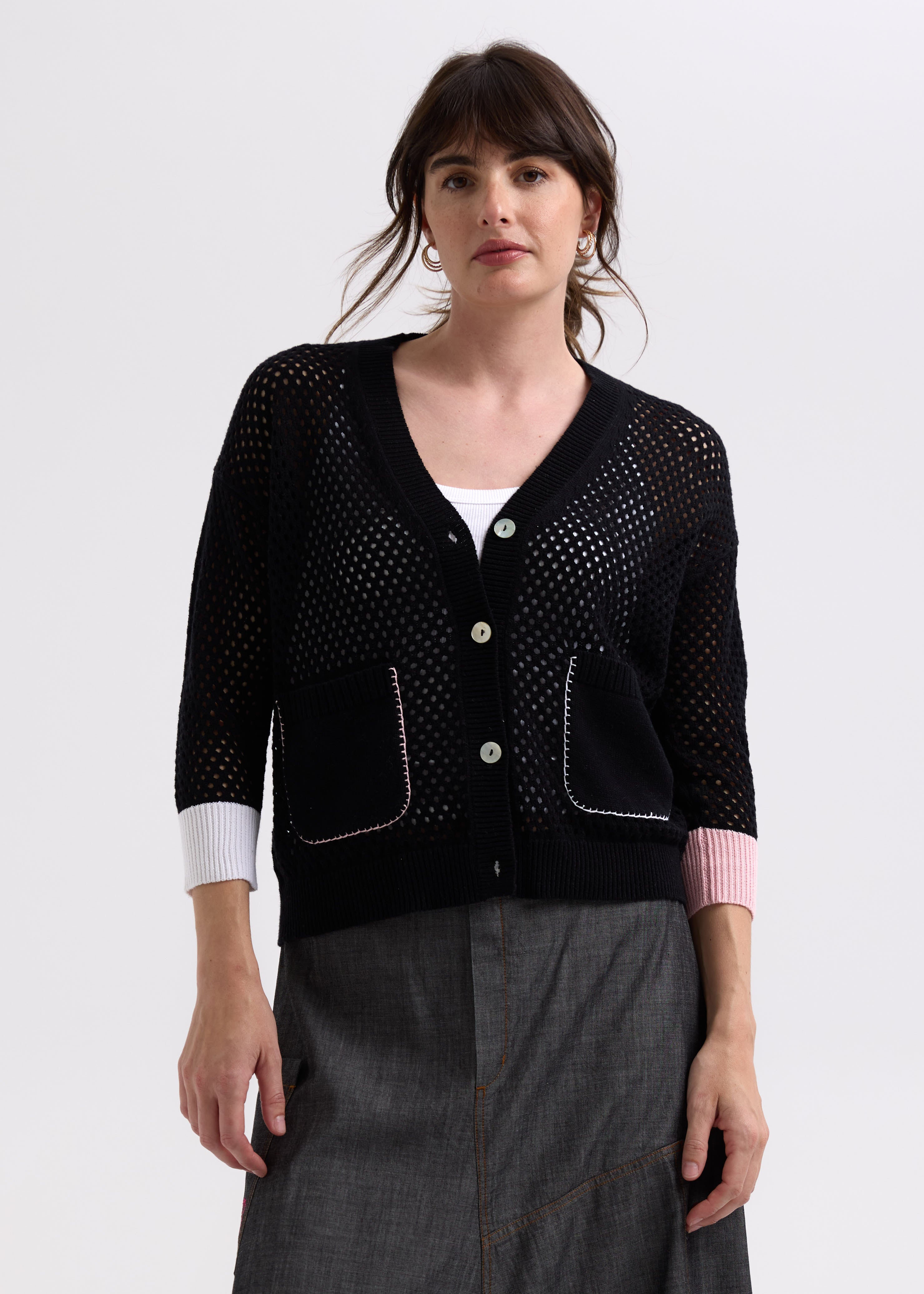 Zaket & Plover Holey Cardigan in Black 