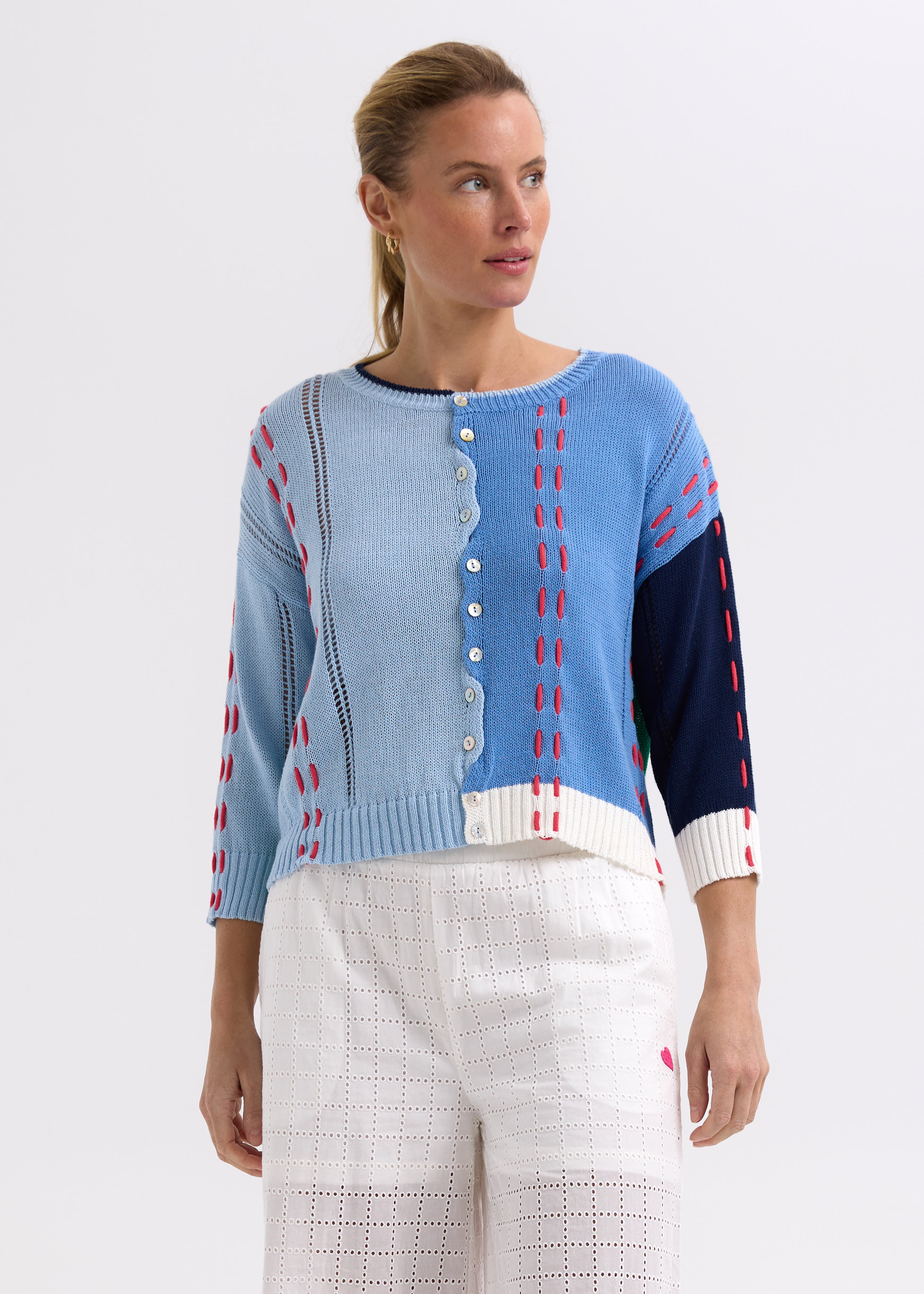 Zaket & Plover Thread Detail Cotton Cardi in Blue