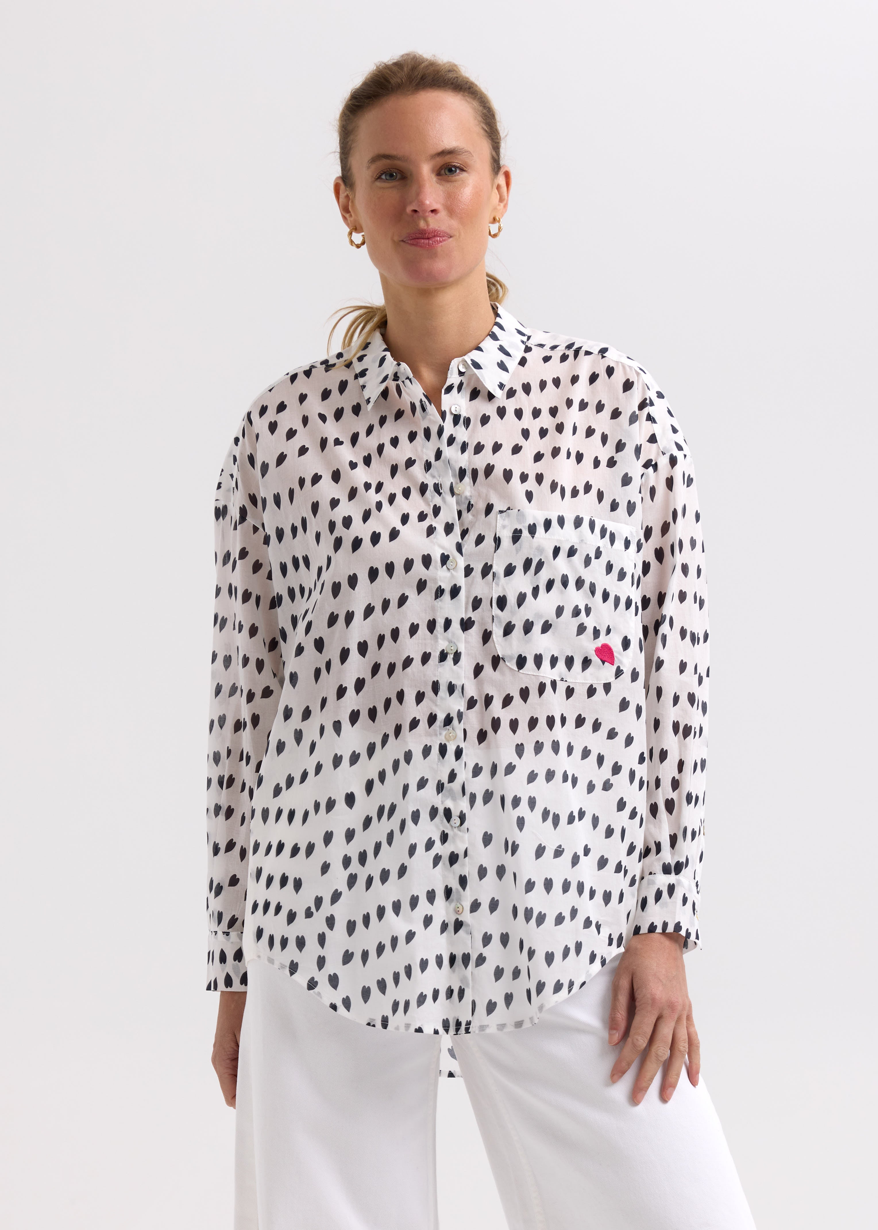 Zaket & Plover Cotton Voile Shirt in White Love Print