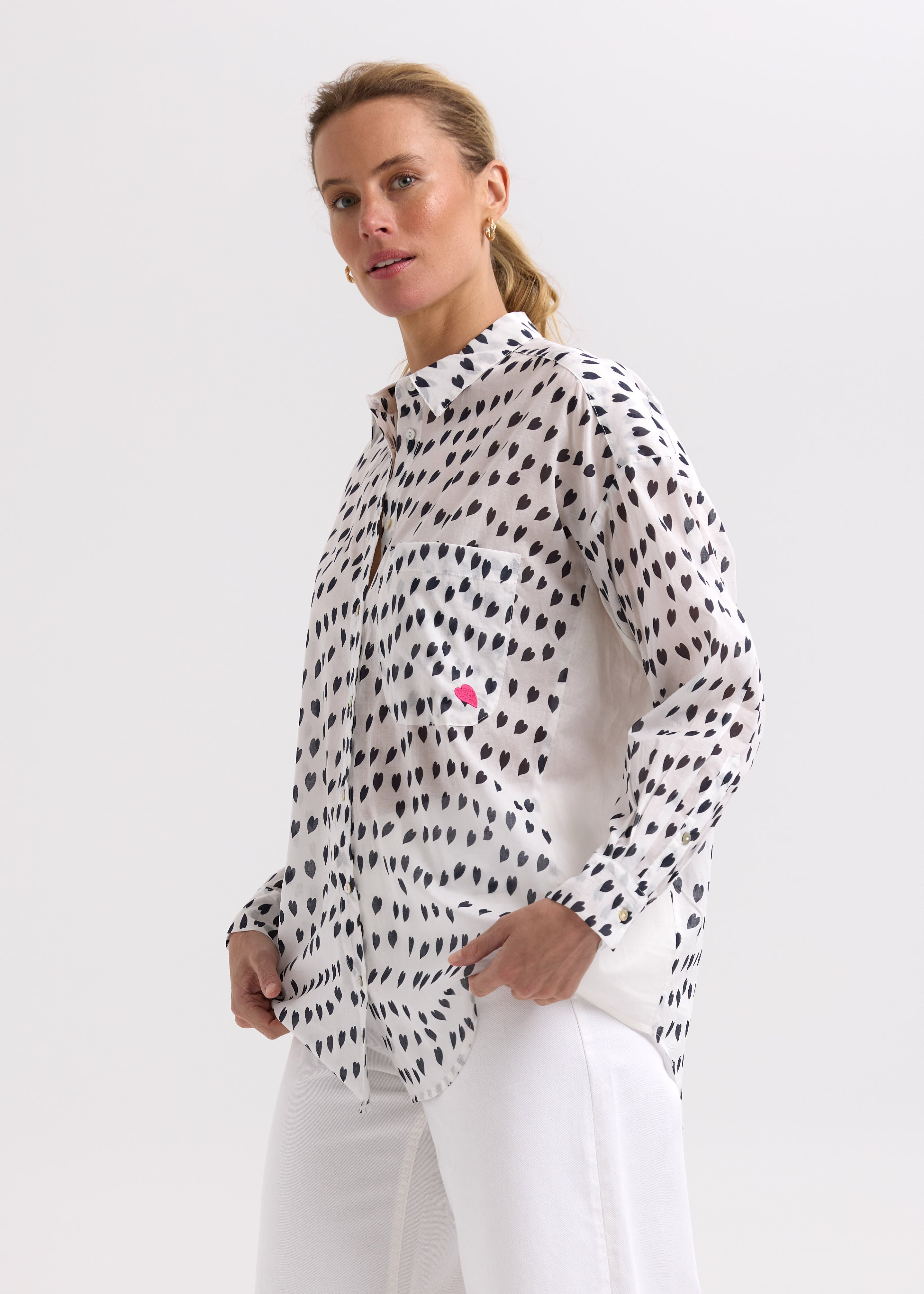 Cotton Voile Shirt- White Love