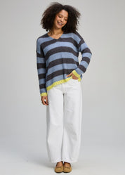 Cozy Kid Stripe V Neck- Mist