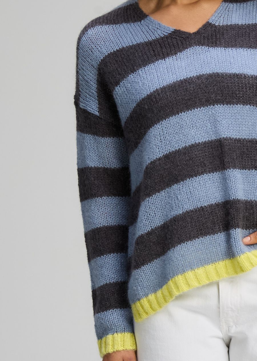 Cozy Kid Stripe V Neck- Mist