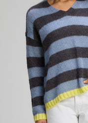 Cozy Kid Stripe V Neck- Mist