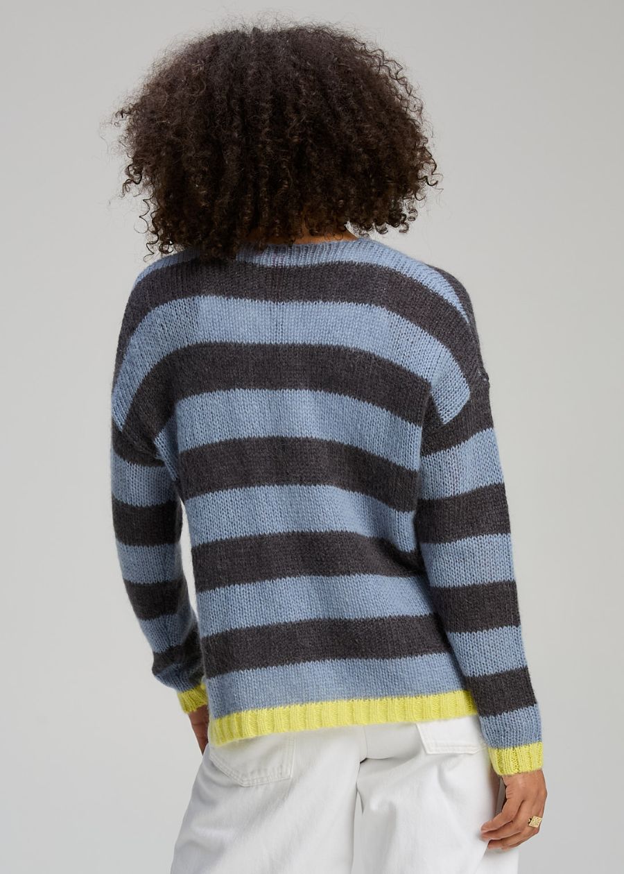 Cozy Kid Stripe V Neck- Mist