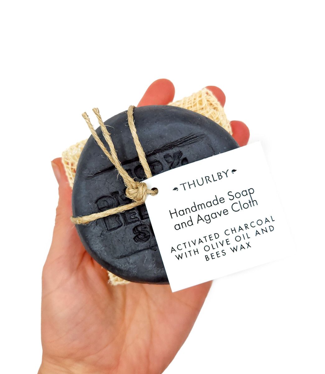Thurlby Activated Charcoal Handmade Soap with Agave Cloth