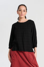 Olga de Polga Ella Chemise Brushed Seersucker Blouse in Black