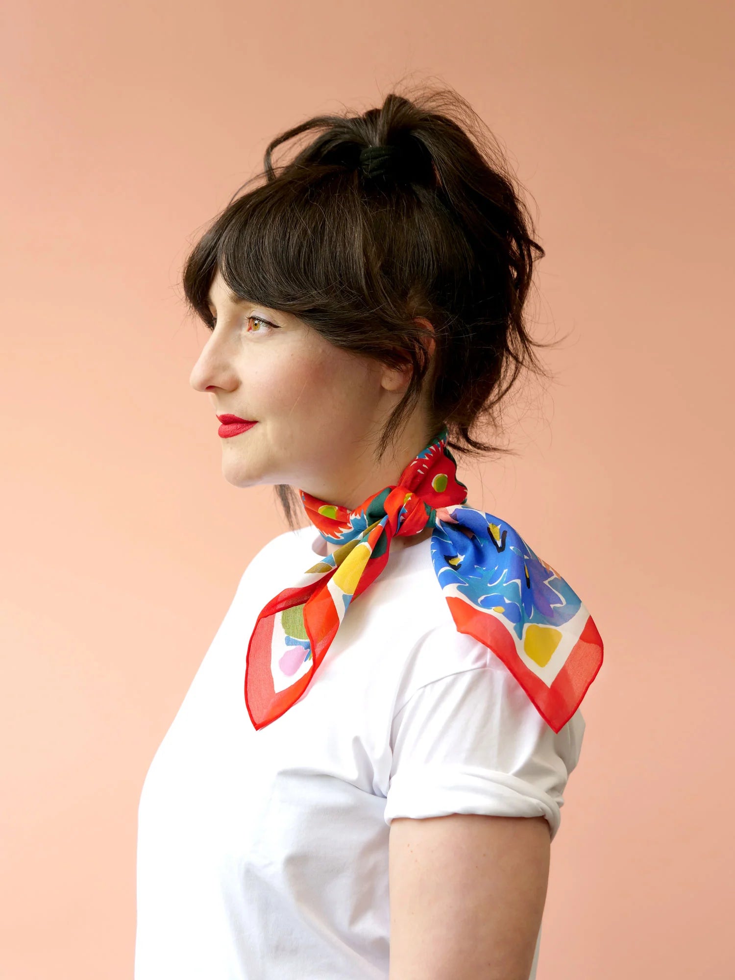 Square Silk Cotton Scarf- Bush Bloom Red