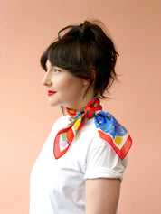 Square Silk Cotton Scarf- Bush Bloom Red