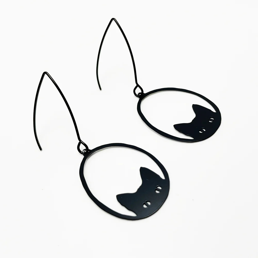 Mini Black Cat Earrings