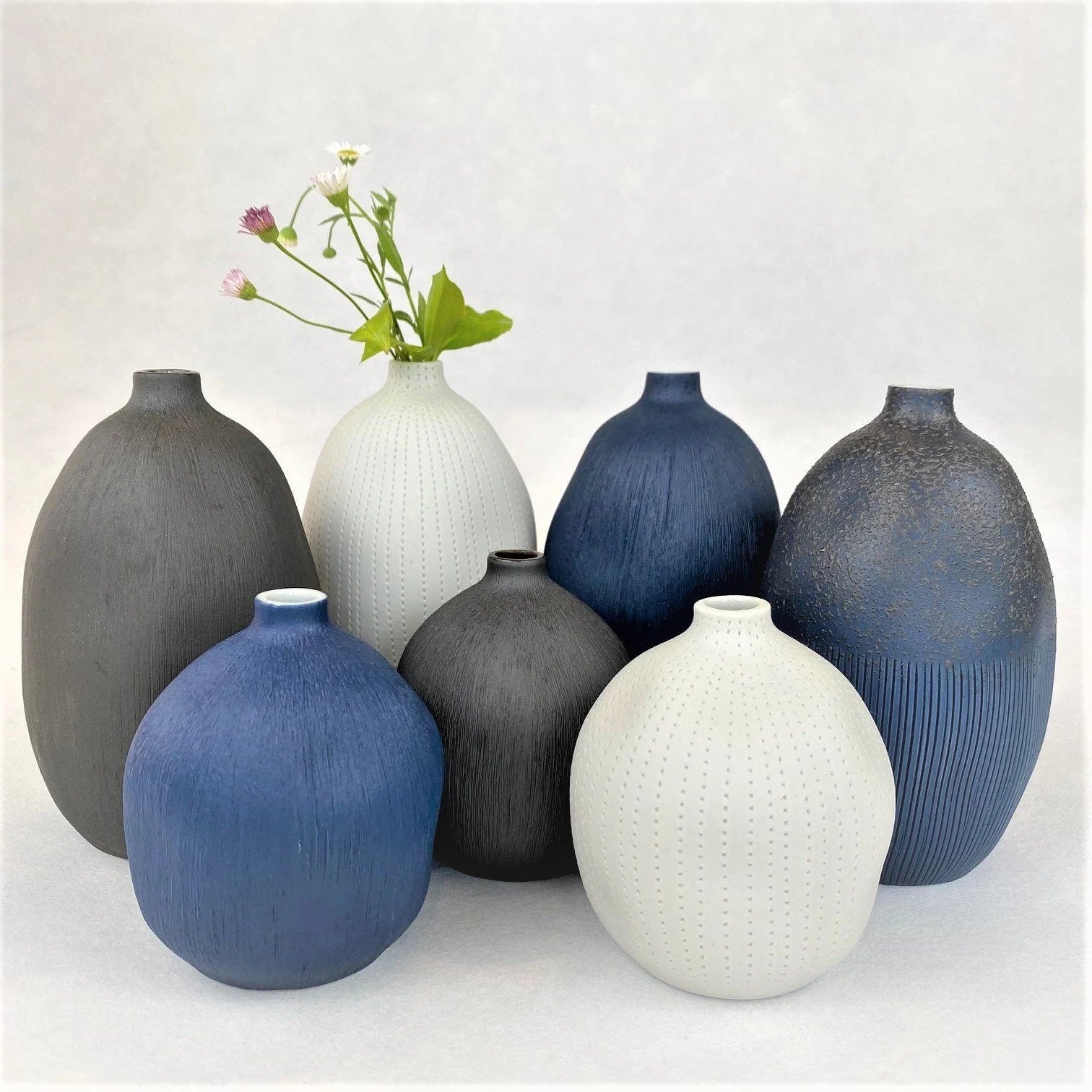 Cucumis Small Ceramic Vase- White/Blue Speckle