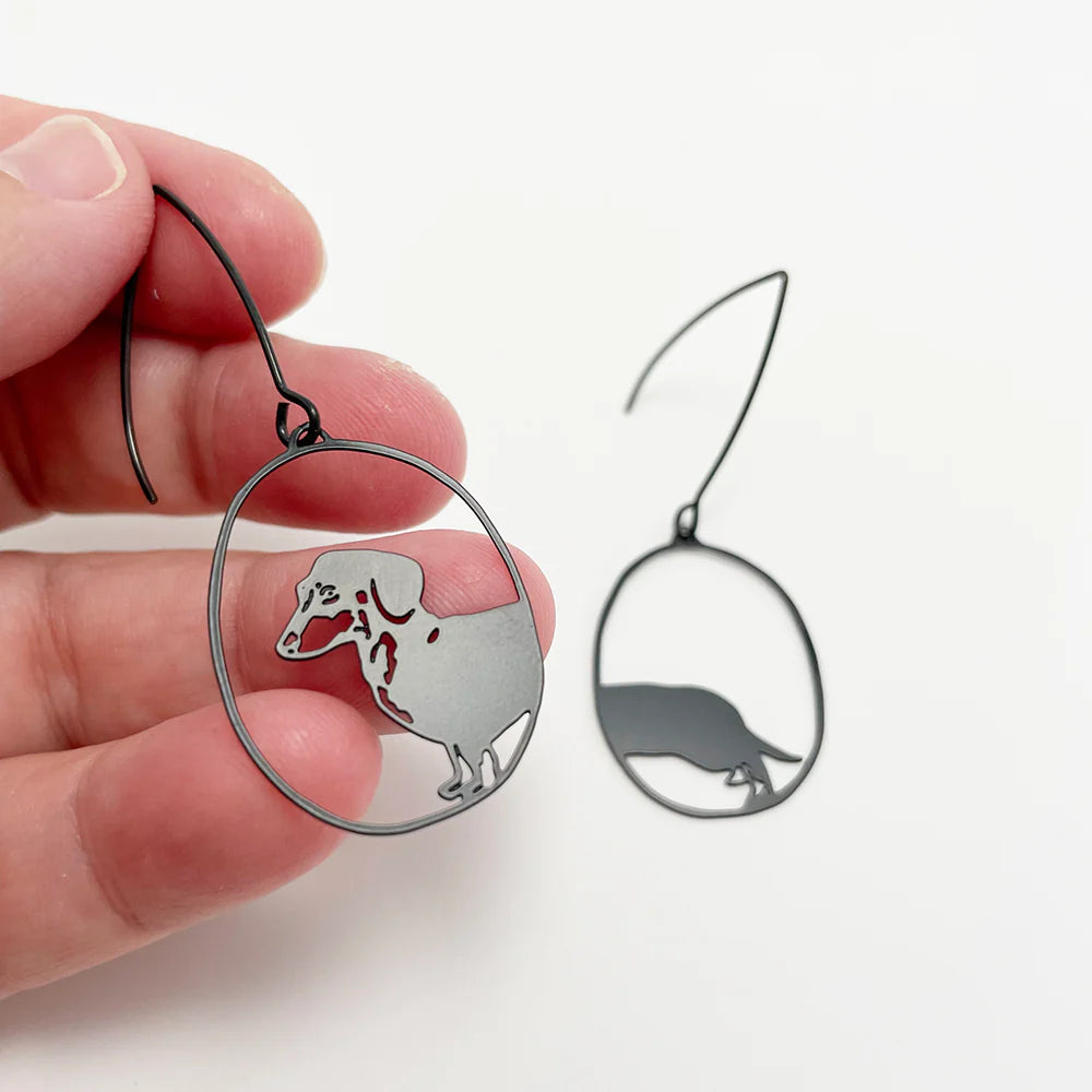 Mini Black Dachshund Earrings